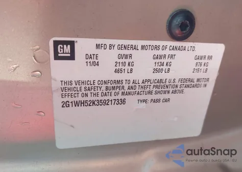 2005 Chevrolet Impala Ls z USA, uszkodzony, nr VIN 2G1WH52K359217336